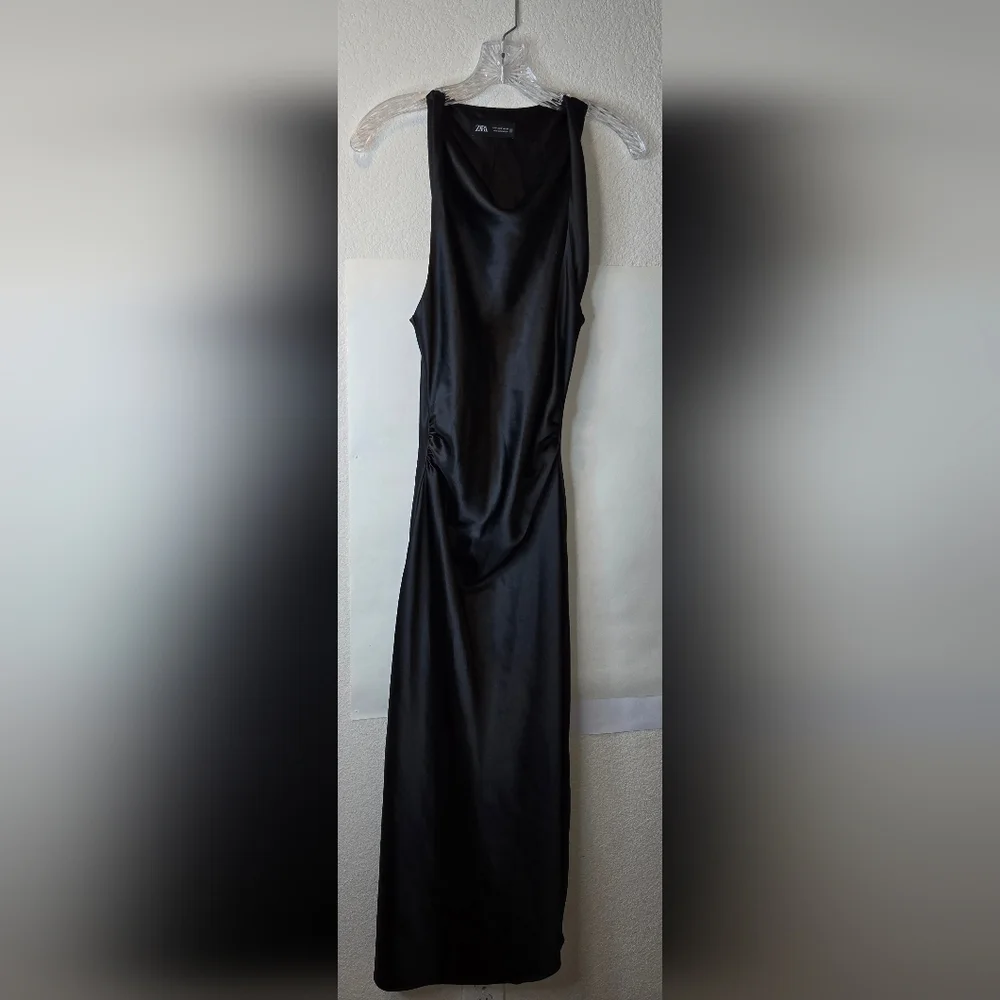 Zara Satin Effect Black Midi Sleeveless Dress - Picture 7 of 10